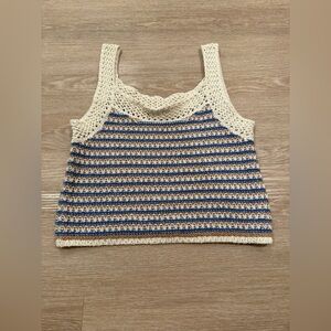 NWOT Cobalt Striped Crochet Tank Top - Cream and Blue
